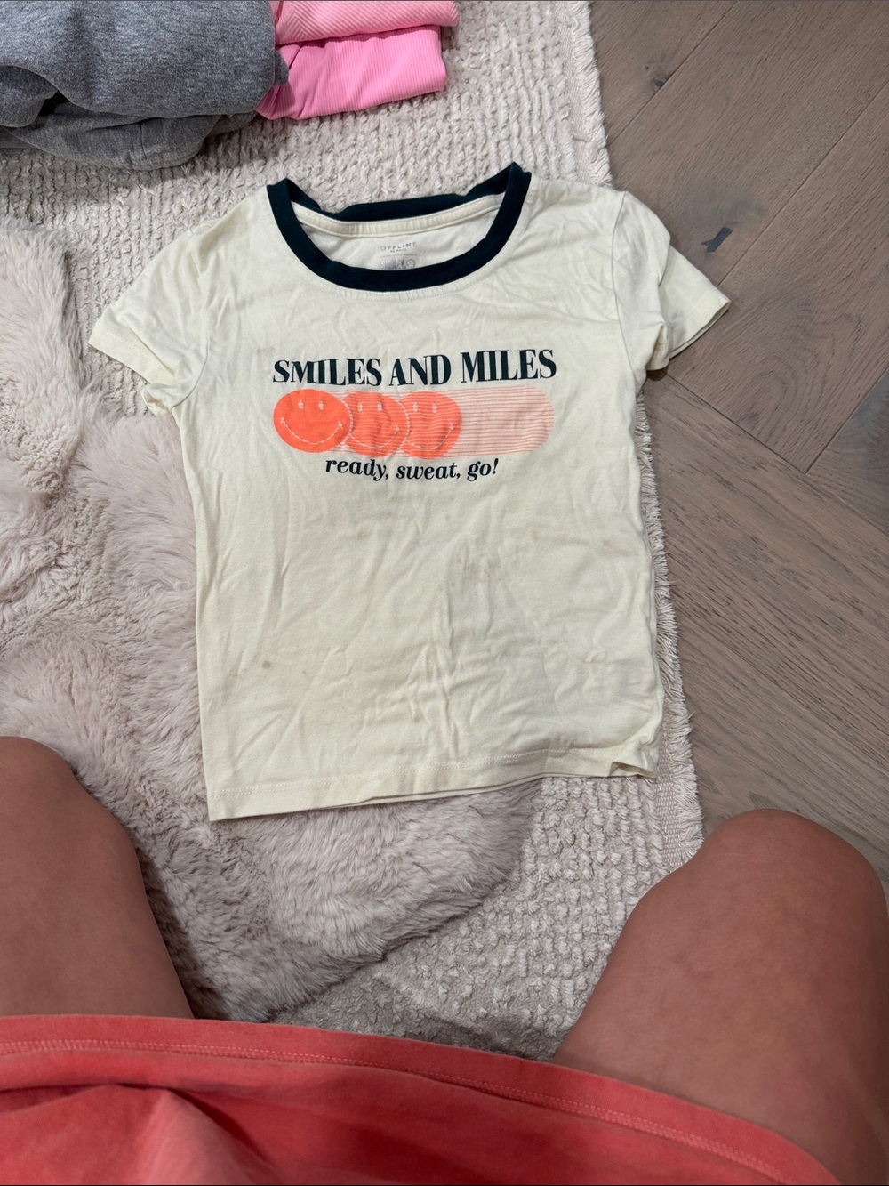 Smiles and Miles Cream Graphic Tee with Navy Trim